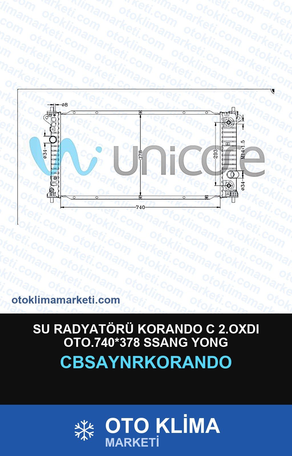 Su Radyatörü Korando C 2.Oxdı Oto.740*378 Ssang Yong — SU RADYATÖRÜ — UNICORE marka