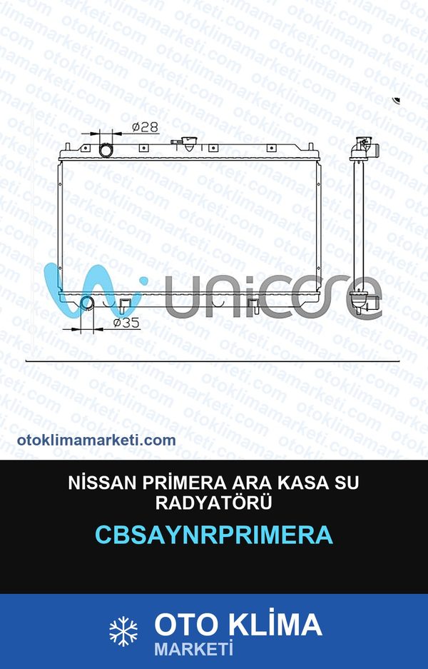 Nissan Primera Ara Kasa Su Radyatörü — SU RADYATÖRÜ — UNICORE marka — Uyumlu: NISSAN