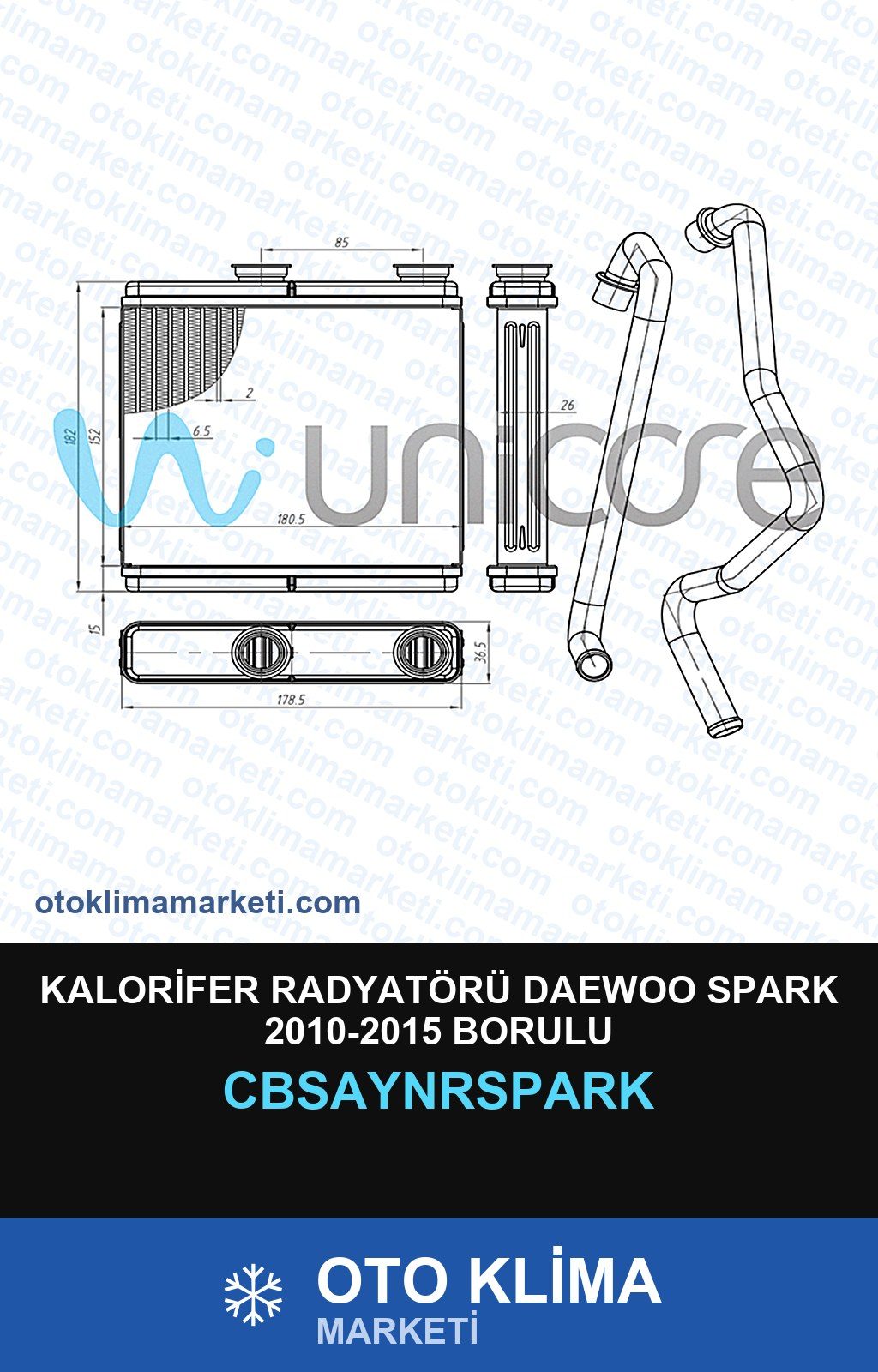 Kalorifer Radyatörü Daewoo Spark 2010-2015 Borulu — KALORİFER PETEĞİ — UNICORE marka — Uyumlu: DAEWOO