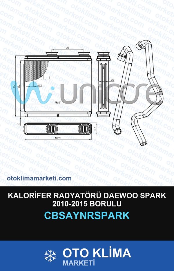 Kalorifer Radyatörü Daewoo Spark 2010-2015 Borulu — KALORİFER PETEĞİ — UNICORE marka — Uyumlu: DAEWOO