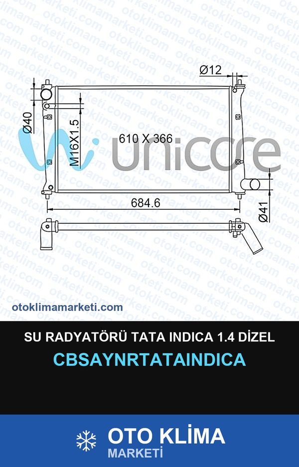 Su Radyatörü Tata Indıca 1.4 Dizel — SU RADYATÖRÜ — UNICORE marka — Uyumlu: TATA