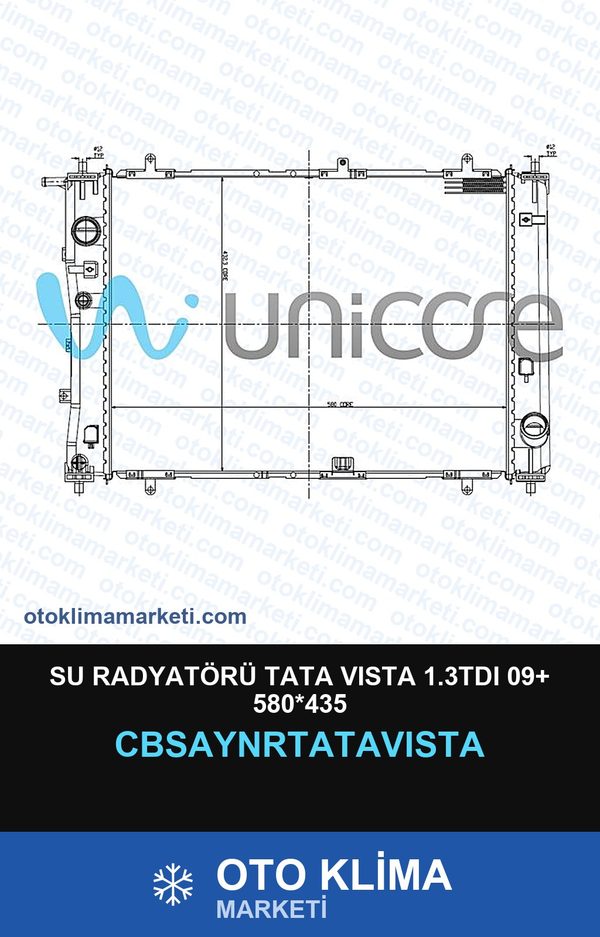 Su Radyatörü Tata Vısta 1.3TDI 09+ 580*435 — SU RADYATÖRÜ — UNICORE marka — Uyumlu: TATA