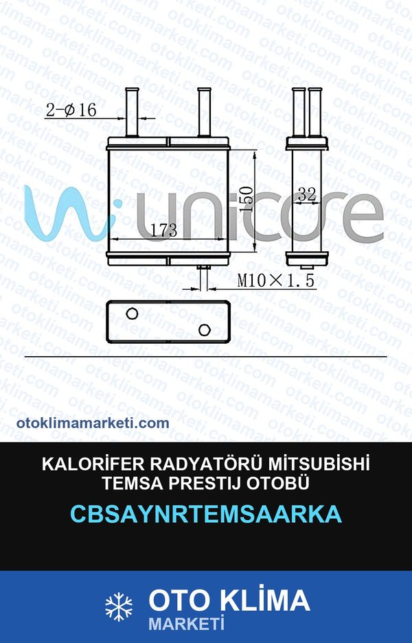 Kalorifer Radyatörü Mitsubishi Temsa Prestıj Otobü — KALORİFER PETEĞİ — UNICORE marka — Uyumlu: MITSUBISHI, TEMSA