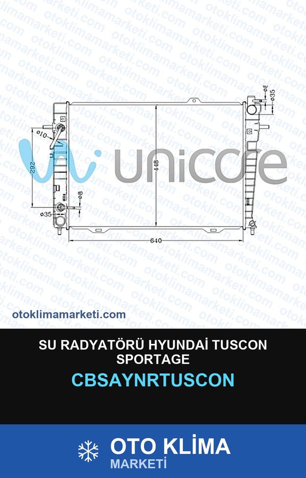 Su Radyatörü Hyundai Tuscon Sportage — SU RADYATÖRÜ — UNICORE marka — Uyumlu: HYUNDAI