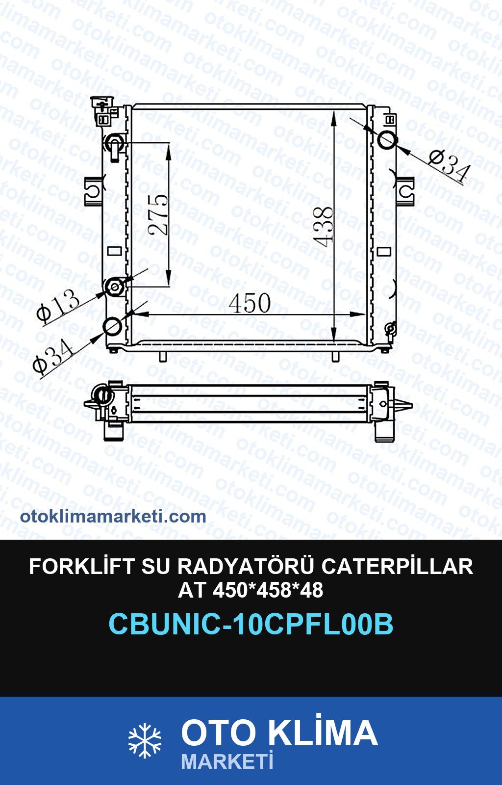 Forklift Su Radyatörü Caterpillar At 450*458*48 — SU RADYATÖRÜ — UNICORE marka — Uyumlu: CATERPILLAR