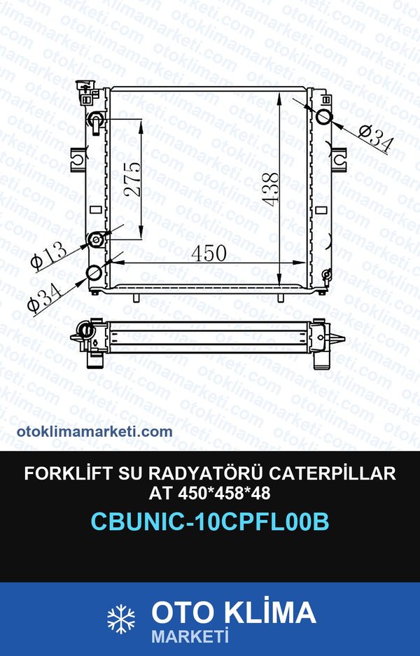 Forklift Su Radyatörü Caterpillar At 450*458*48 — SU RADYATÖRÜ — UNICORE marka — Uyumlu: CATERPILLAR
