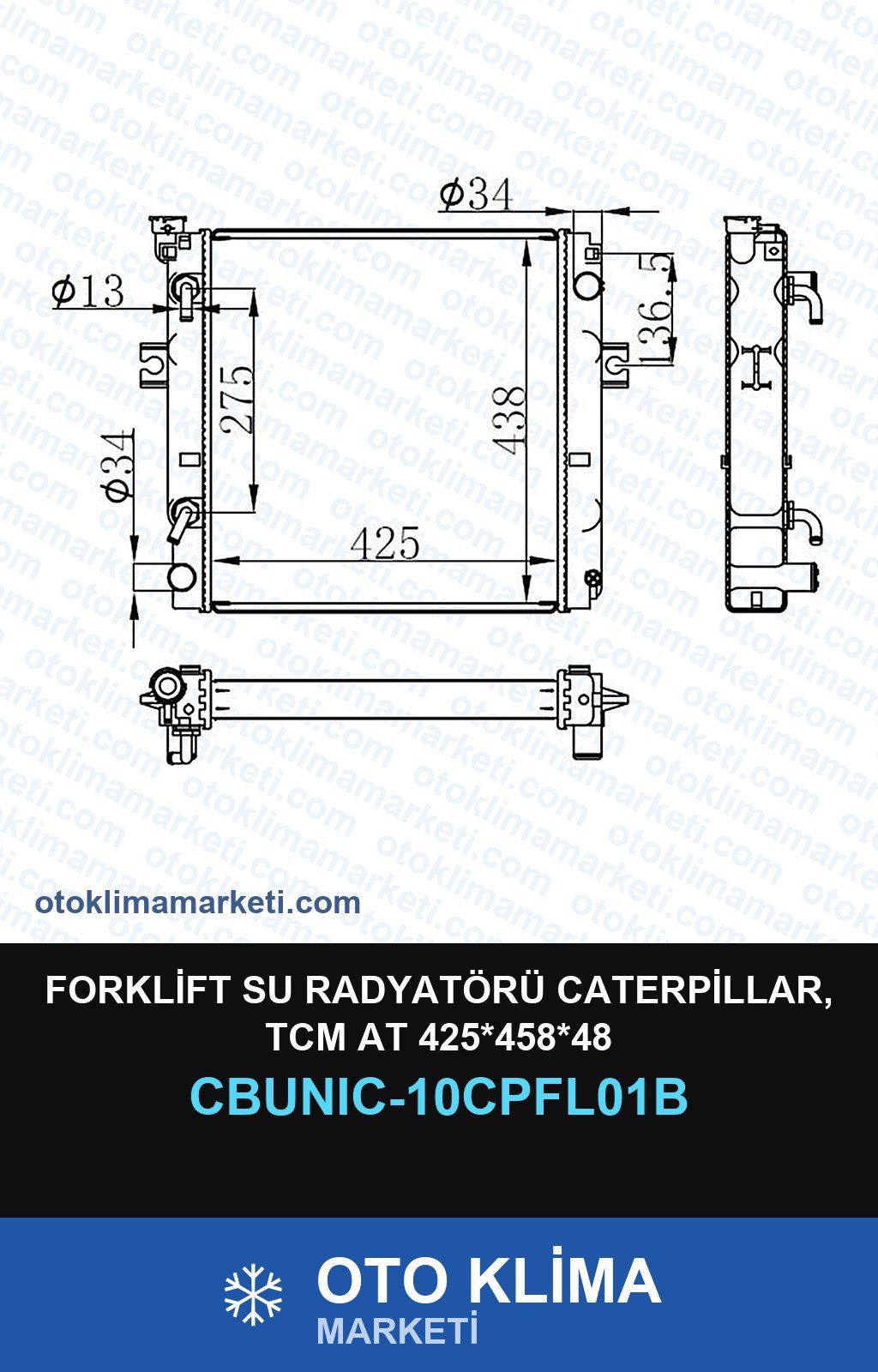 Forklift Su Radyatörü Caterpillar, Tcm At 425*458*48 — SU RADYATÖRÜ — UNICORE marka — Uyumlu: CATERPILLAR