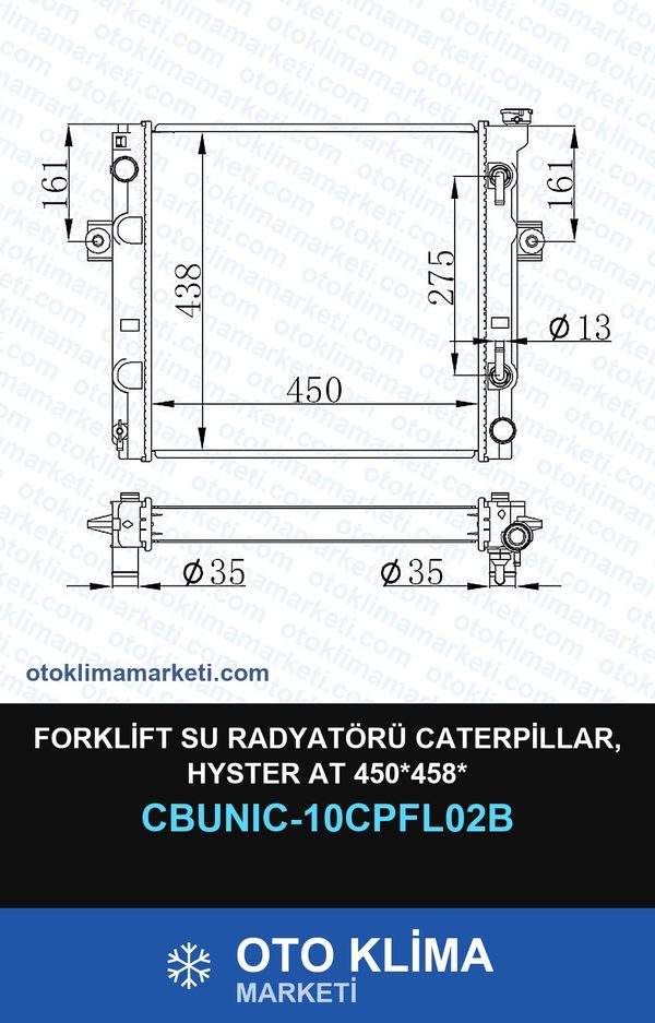 Forklift Su Radyatörü Caterpillar, Hyster At 450*458* — SU RADYATÖRÜ — UNICORE marka — Uyumlu: CATERPILLAR