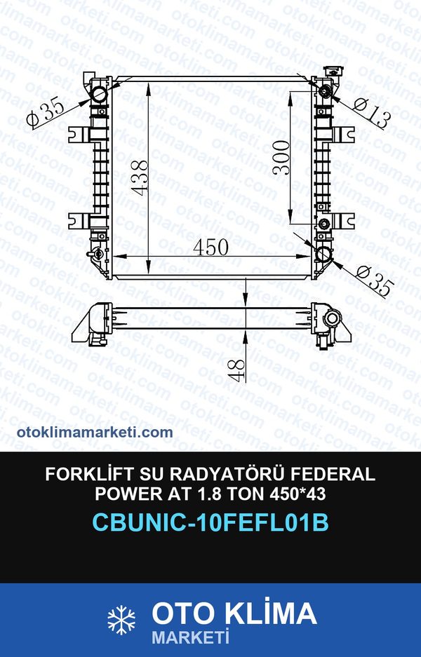 Forklift Su Radyatörü Federal Power At 1.8 Ton 450*43 — SU RADYATÖRÜ — UNICORE marka