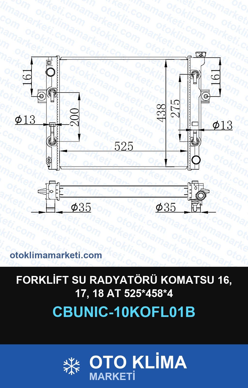 Forklift Su Radyatörü Komatsu 16, 17, 18 At 525*458*4 — SU RADYATÖRÜ — UNICORE marka — Uyumlu: KOMATSU
