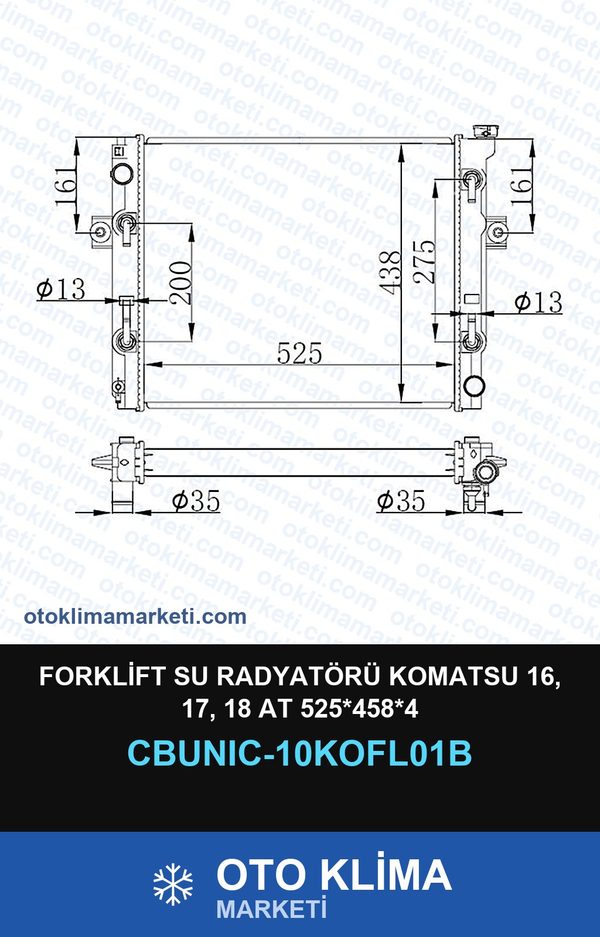 Forklift Su Radyatörü Komatsu 16, 17, 18 At 525*458*4 — SU RADYATÖRÜ — UNICORE marka — Uyumlu: KOMATSU