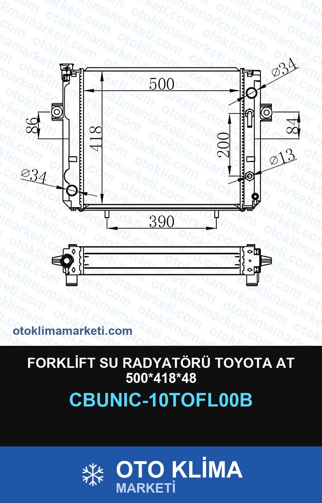 Forklift Su Radyatörü Toyota At 500*418*48 — SU RADYATÖRÜ — UNICORE marka — Uyumlu: TOYOTA
