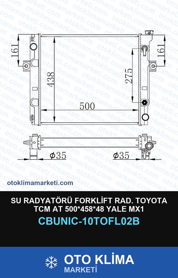 Su Radyatörü Forklift Rad. Toyota Tcm At 500*458*48 Yale MX1 — SU RADYATÖRÜ — UNICORE marka — Uyumlu: TOYOTA