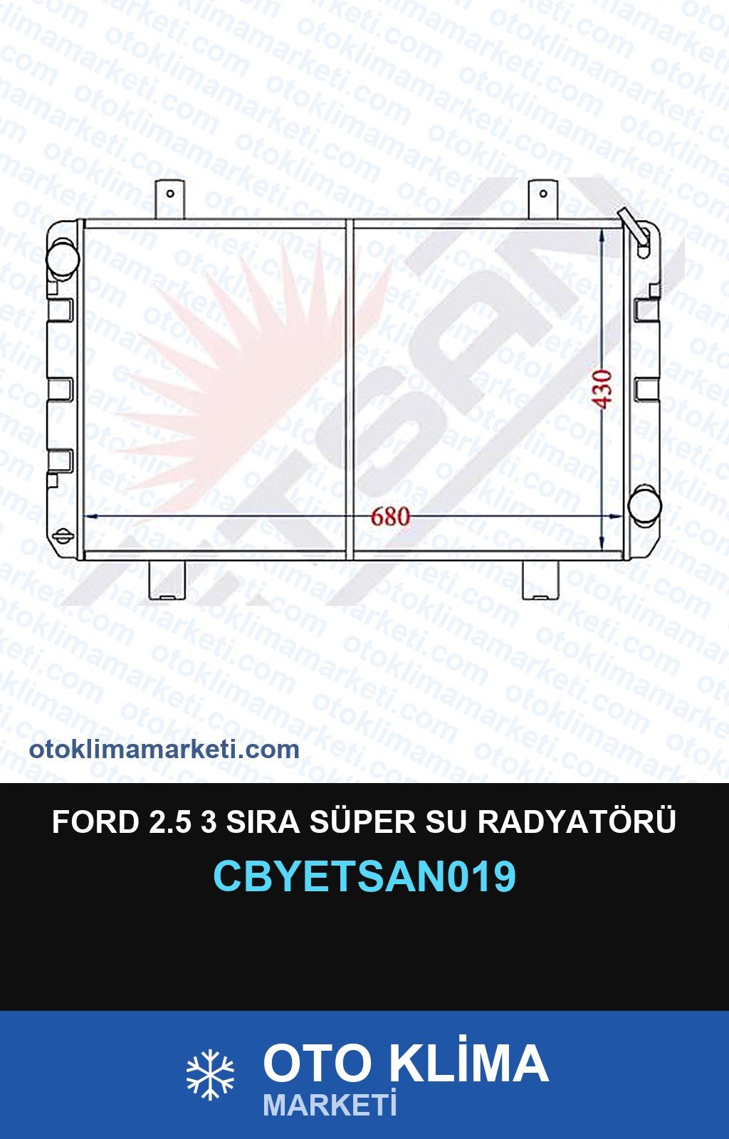 Ford 2.5 3 Sıra Süper Su Radyatörü — SU RADYATÖRÜ — YETSAN marka — Uyumlu: FORD
