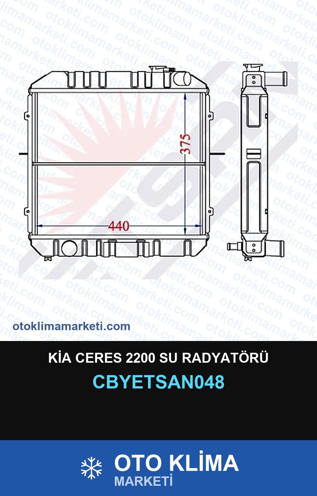 Kia Ceres 2200 Su Radyatörü — SU RADYATÖRÜ — YETSAN marka — Uyumlu: KIA