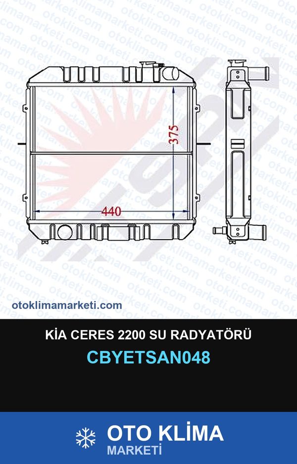 Kia Ceres 2200 Su Radyatörü — SU RADYATÖRÜ — YETSAN marka — Uyumlu: KIA