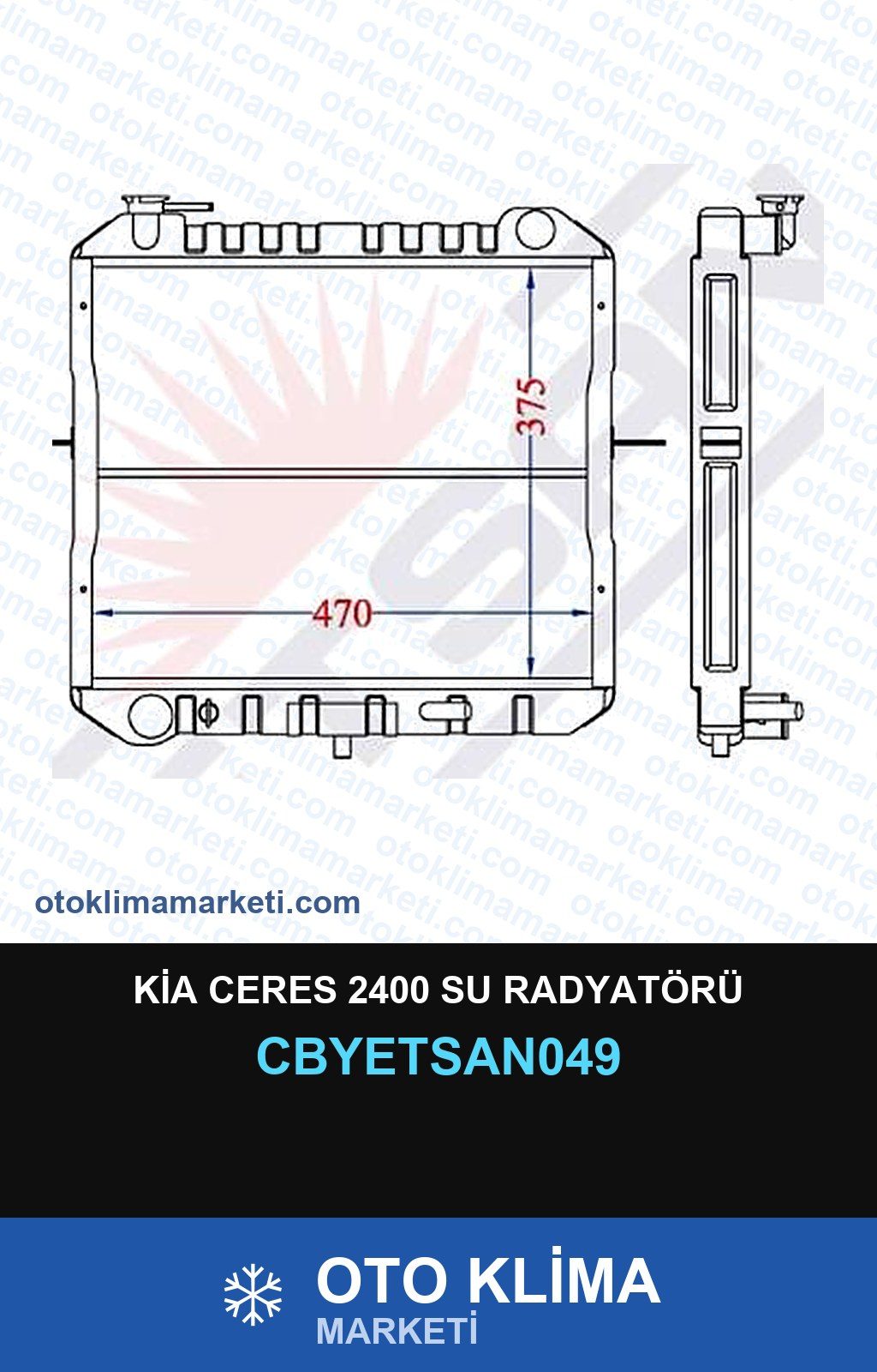 Kia Ceres 2400 Su Radyatörü — SU RADYATÖRÜ — YETSAN marka — Uyumlu: KIA
