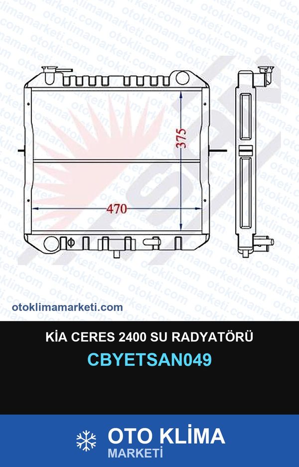 Kia Ceres 2400 Su Radyatörü — SU RADYATÖRÜ — YETSAN marka — Uyumlu: KIA