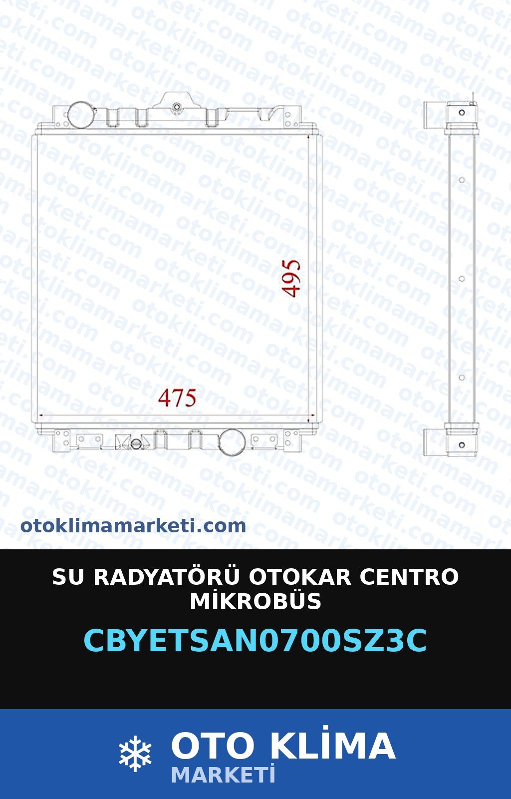 Su Radyatörü Otokar Centro Mikrobüs — SU RADYATÖRÜ — YETSAN marka — Uyumlu: OTOKAR