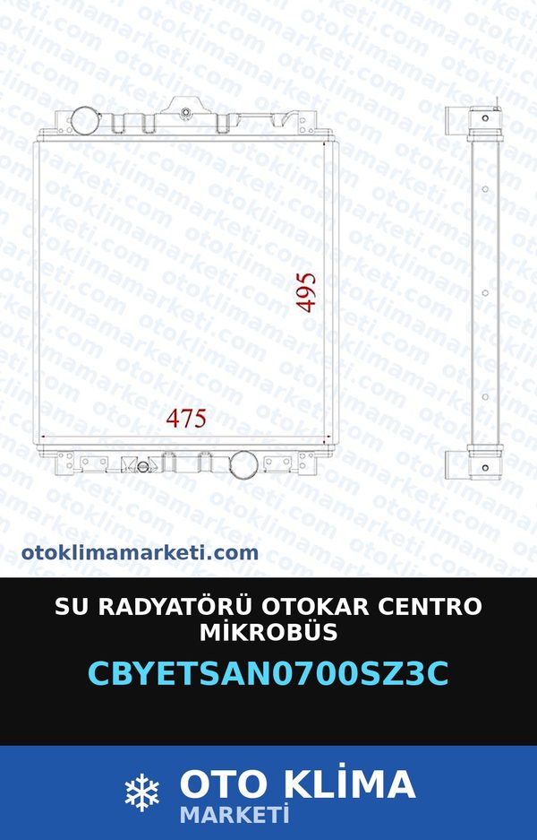 Su Radyatörü Otokar Centro Mikrobüs — SU RADYATÖRÜ — YETSAN marka — Uyumlu: OTOKAR