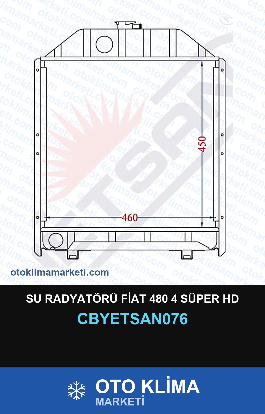 Su Radyatörü Fiat 480 4 Süper Hd — SU RADYATÖRÜ — YETSAN marka — Uyumlu: FIAT
