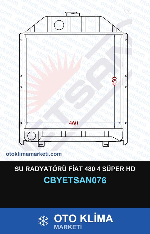 Su Radyatörü Fiat 480 4 Süper Hd — SU RADYATÖRÜ — YETSAN marka — Uyumlu: FIAT