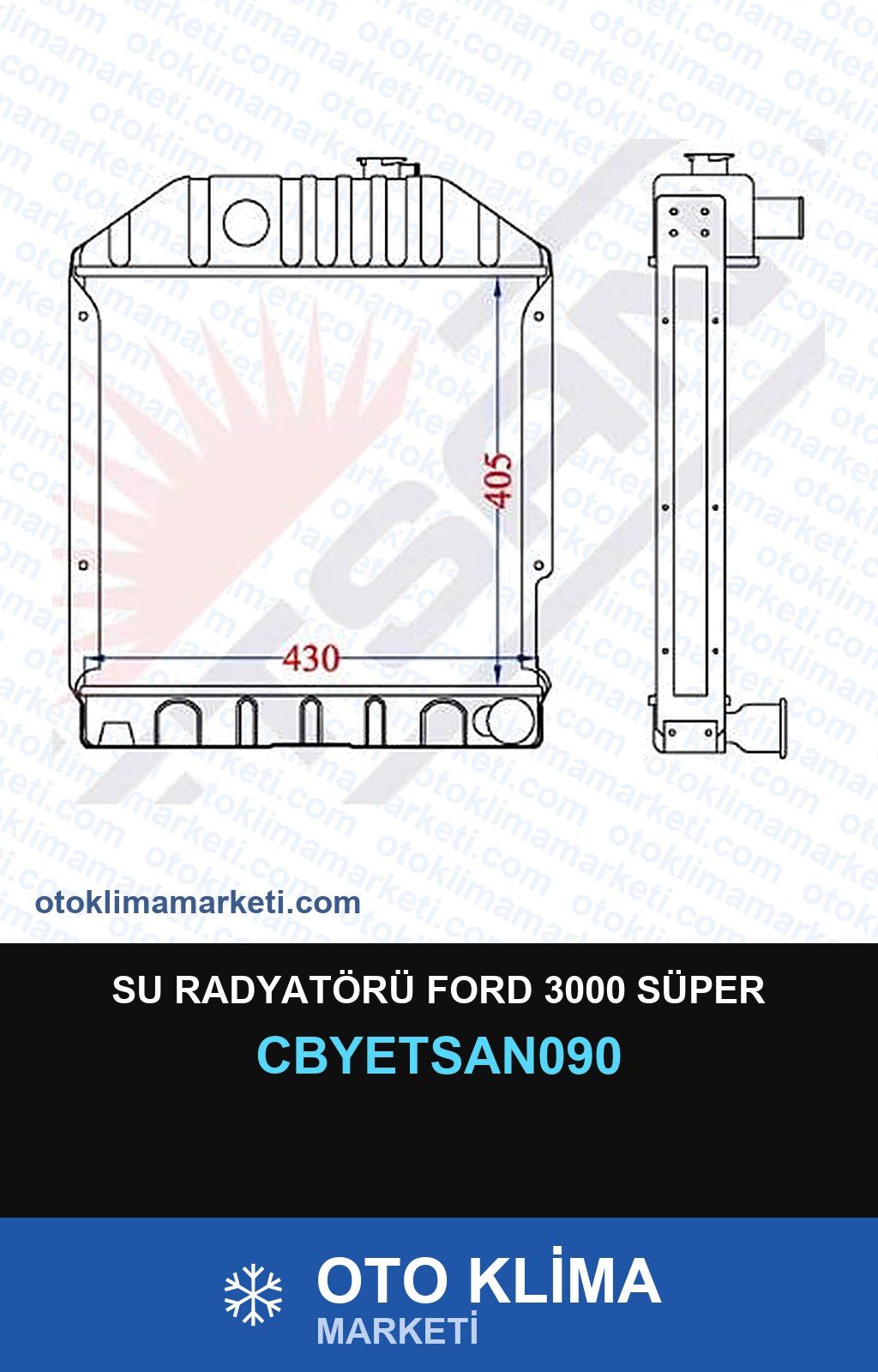 Su Radyatörü Ford 3000 Süper — SU RADYATÖRÜ — YETSAN marka — Uyumlu: FORD