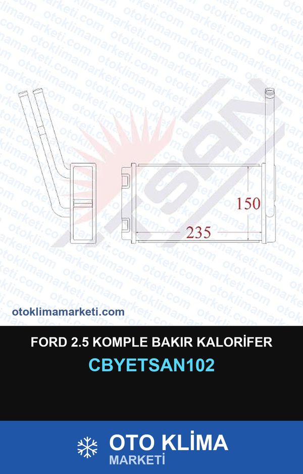 Ford 2.5 Komple Bakır Kalorifer — KALORİFER PETEĞİ — YETSAN marka — Uyumlu: FORD
