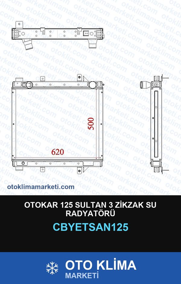 Otokar 125 Sultan 3 Zikzak Su Radyatörü — SU RADYATÖRÜ — YETSAN marka — Uyumlu: OTOKAR