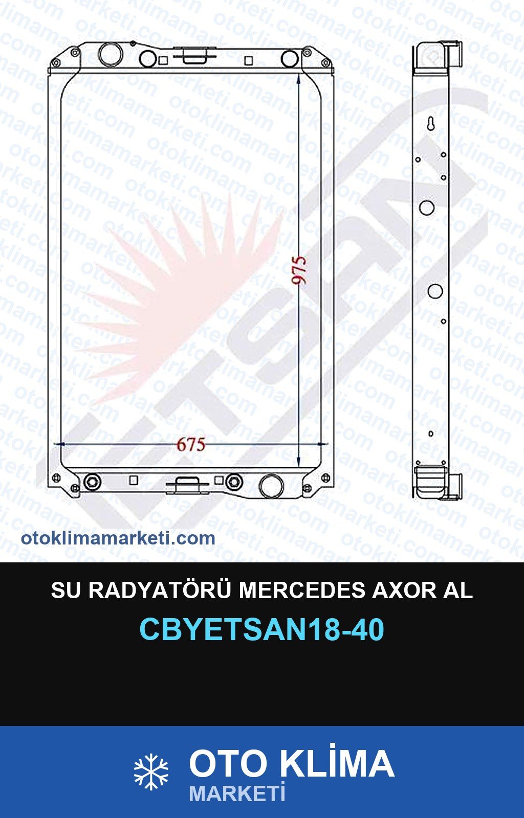 Su Radyatörü Mercedes Axor Al — SU RADYATÖRÜ — YETSAN marka — Uyumlu: MERCEDES BENZ
