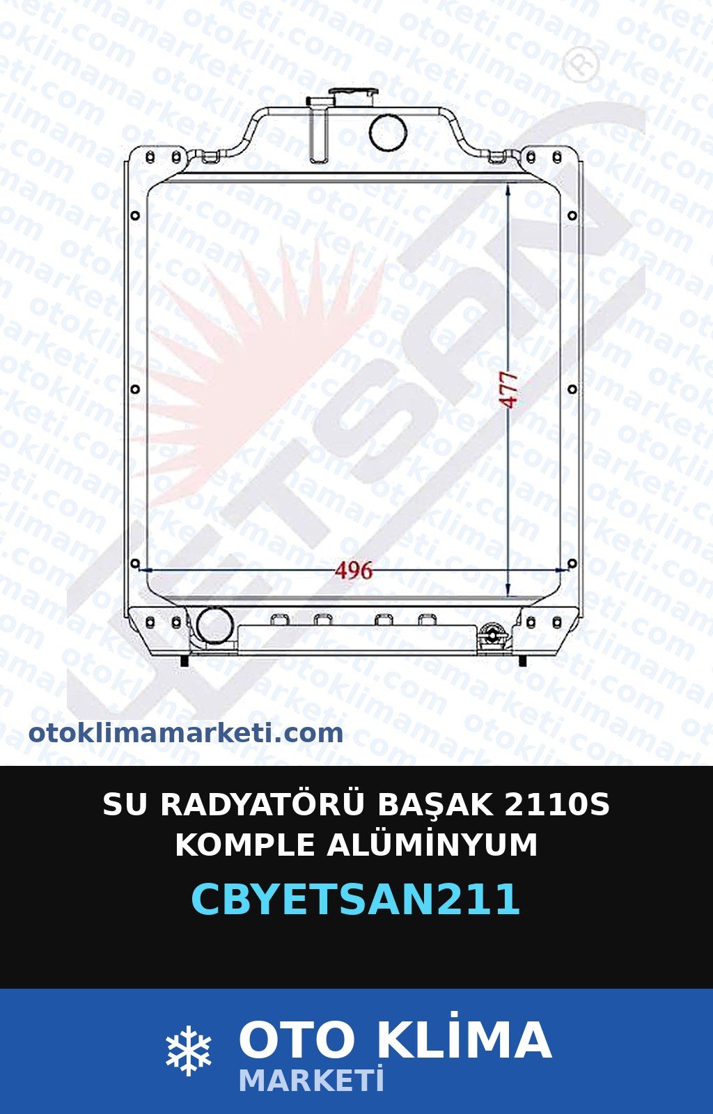 Su Radyatörü Başak 2110S Komple Alüminyum — SU RADYATÖRÜ — YETSAN marka — Uyumlu: BAŞAK