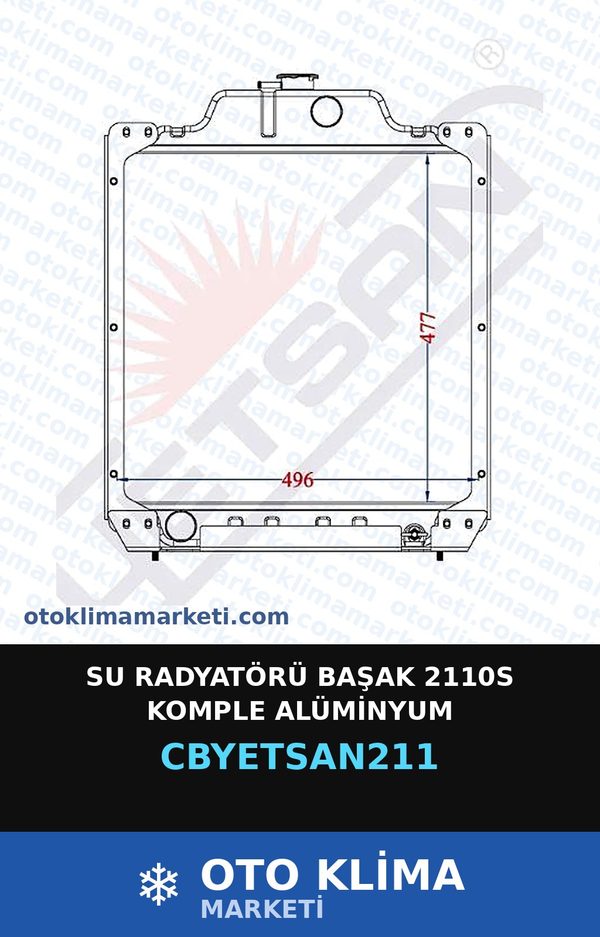 Su Radyatörü Başak 2110S Komple Alüminyum — SU RADYATÖRÜ — YETSAN marka — Uyumlu: BAŞAK