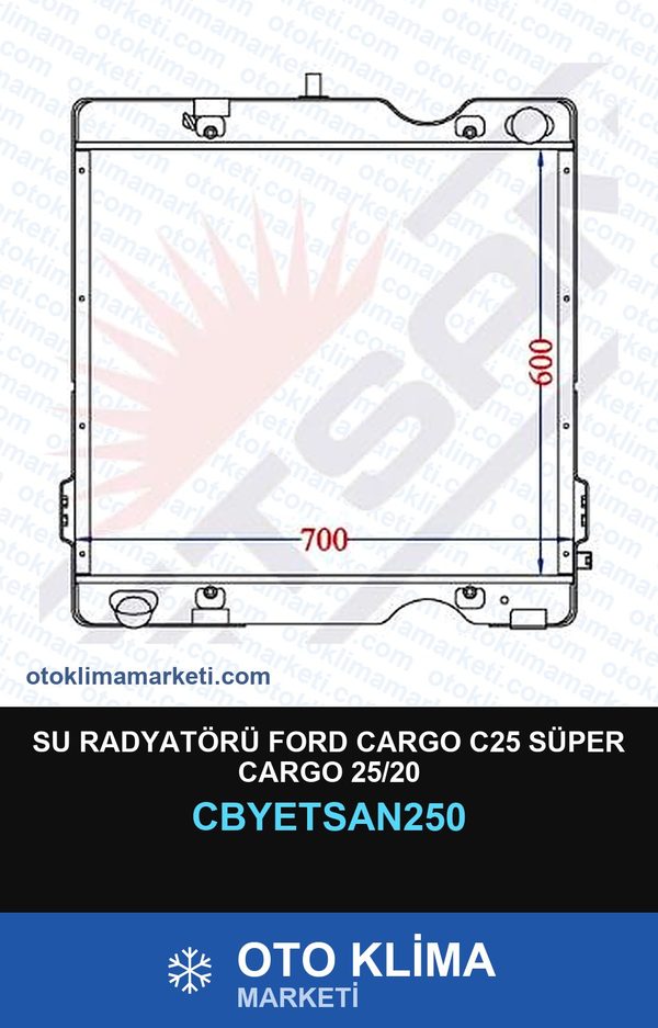 Su Radyatörü Ford Cargo C25 Süper Cargo 25/20 — SU RADYATÖRÜ — YETSAN marka — Uyumlu: FORD