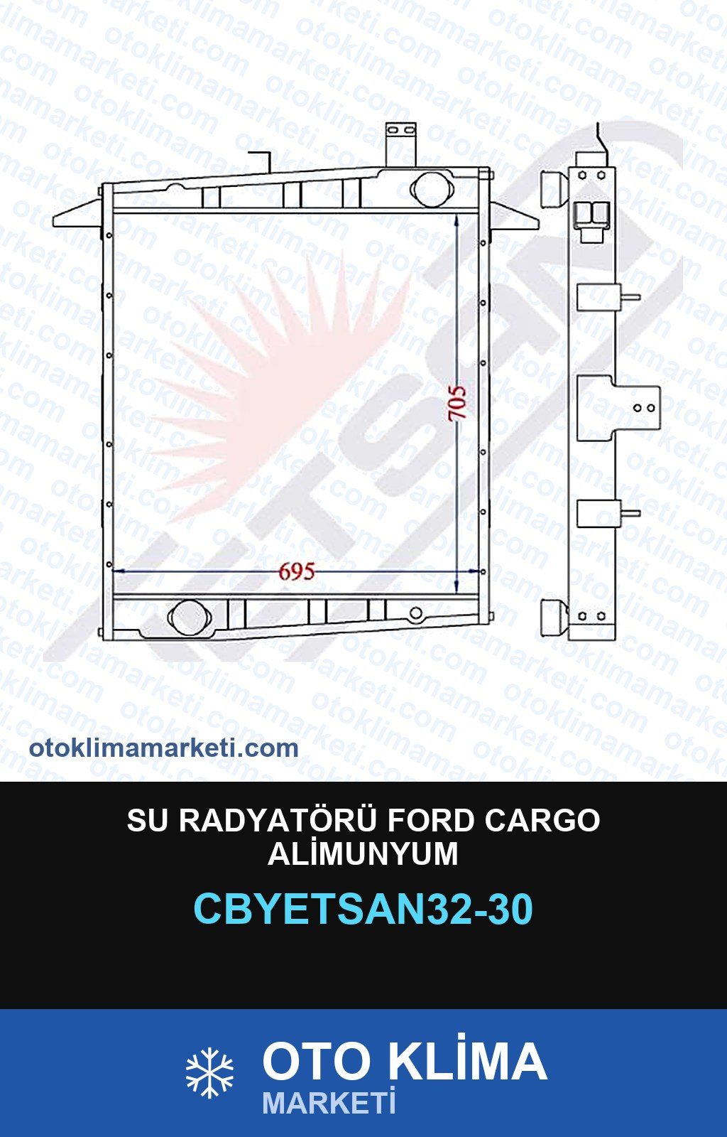 Su Radyatörü Ford Cargo Alimunyum — SU RADYATÖRÜ — YETSAN marka — Uyumlu: FORD