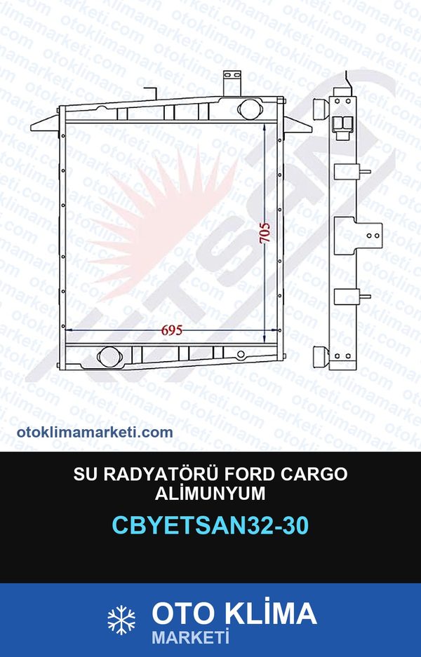 Su Radyatörü Ford Cargo Alimunyum — SU RADYATÖRÜ — YETSAN marka — Uyumlu: FORD