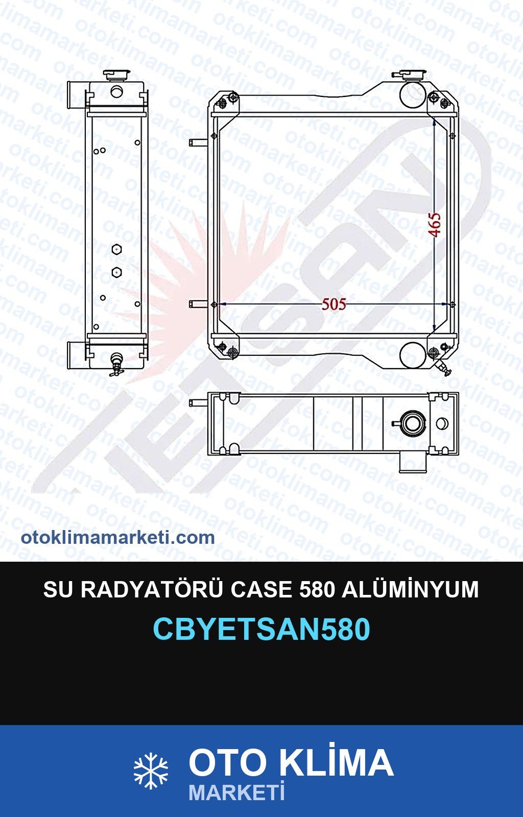 Su Radyatörü Case 580 Alüminyum — SU RADYATÖRÜ — YETSAN marka — Uyumlu: CASE