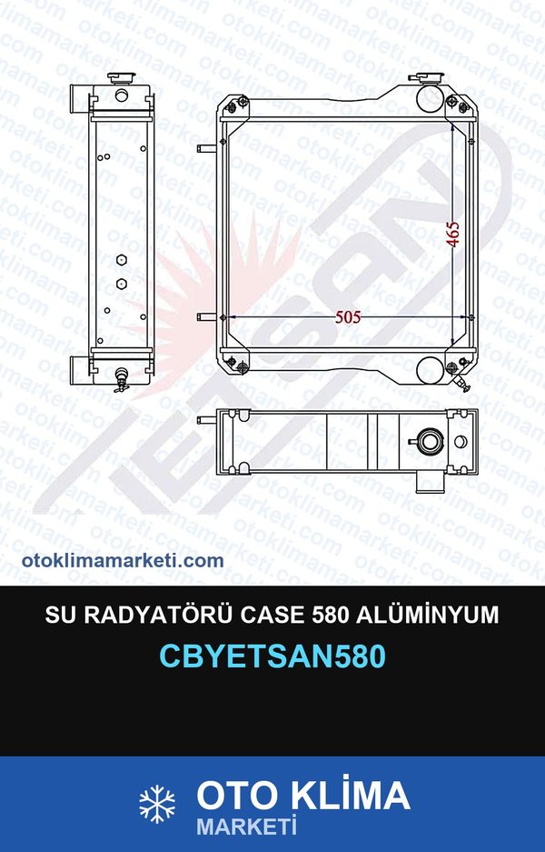 Su Radyatörü Case 580 Alüminyum — SU RADYATÖRÜ — YETSAN marka — Uyumlu: CASE