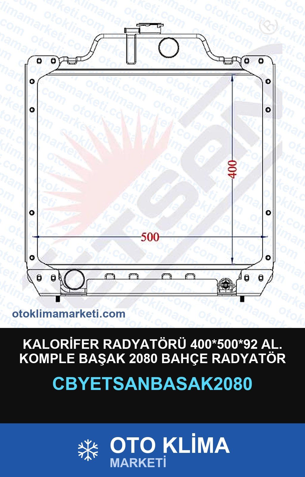 Kalorifer Radyatörü 400*500*92 Al. Komple Başak 2080 Bahçe Radyatör — KALORİFER PETEĞİ — YETSAN marka — Uyumlu: BAŞAK