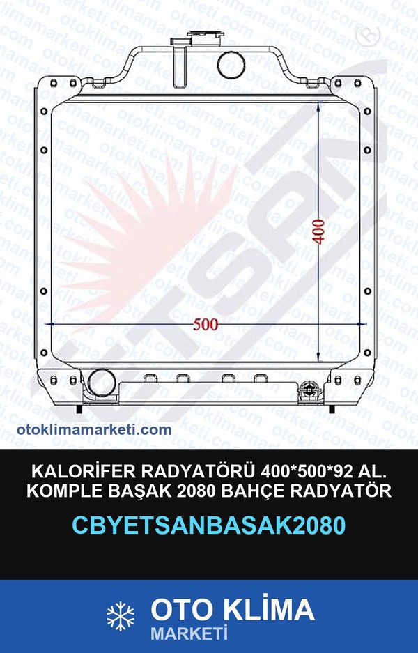 Kalorifer Radyatörü 400*500*92 Al. Komple Başak 2080 Bahçe Radyatör — KALORİFER PETEĞİ — YETSAN marka — Uyumlu: BAŞAK