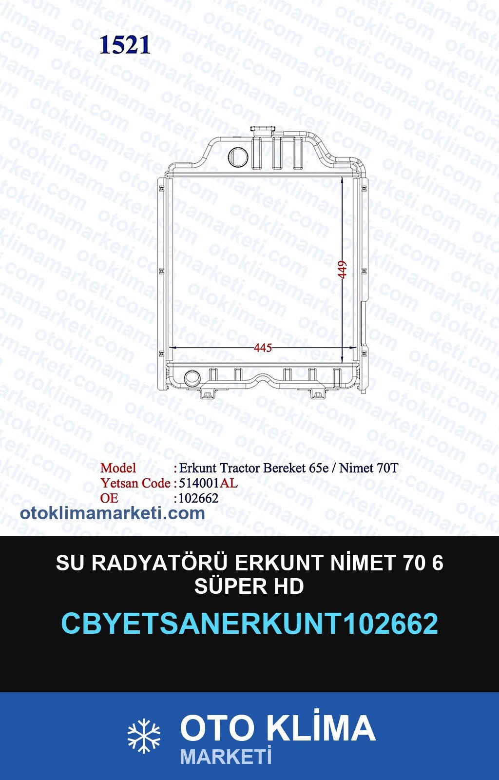Su Radyatörü Erkunt Nimet 70 6 Süper Hd — SU RADYATÖRÜ — YETSAN marka — Uyumlu: ERKUNT