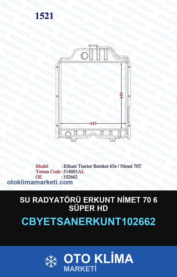 Su Radyatörü Erkunt Nimet 70 6 Süper Hd — SU RADYATÖRÜ — YETSAN marka — Uyumlu: ERKUNT