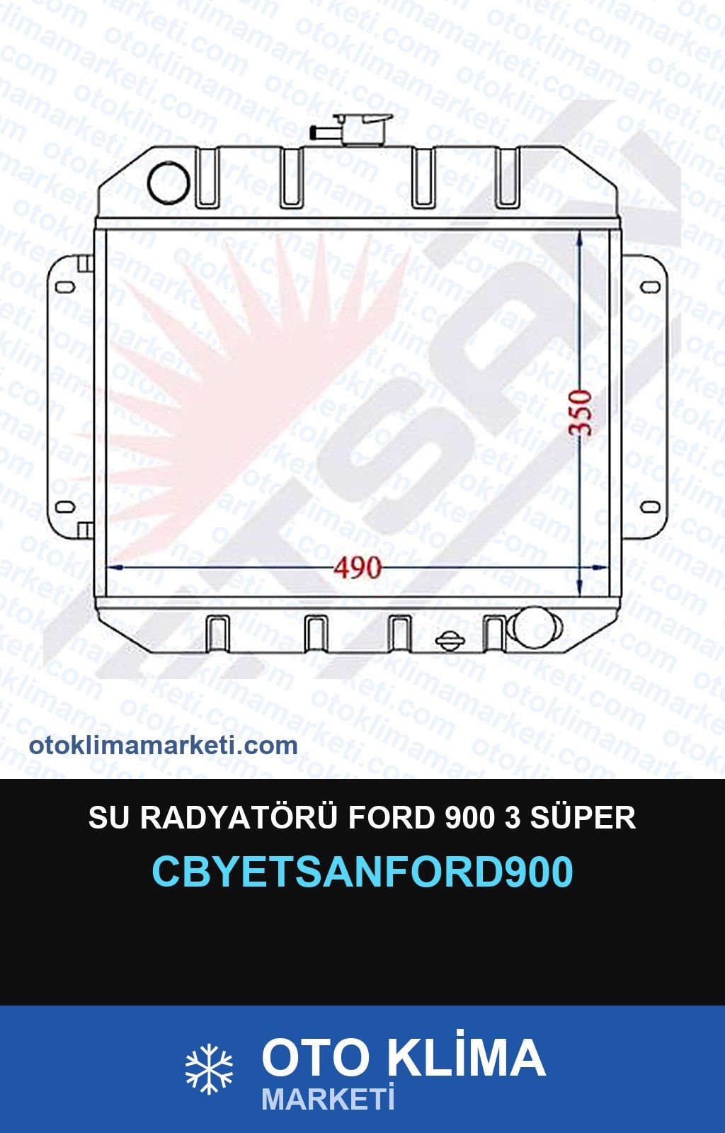 Su Radyatörü Ford 900 3 Süper — SU RADYATÖRÜ — YETSAN marka — Uyumlu: FORD